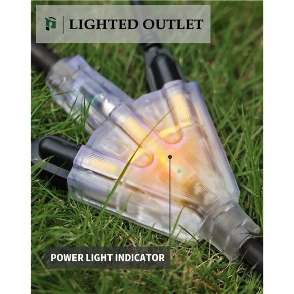 25Ft 12/3 Outdoor Extension Cord with 3-Outlets, Heavy Duty 12 Gauge 3 Prong - Picture 5 of 7